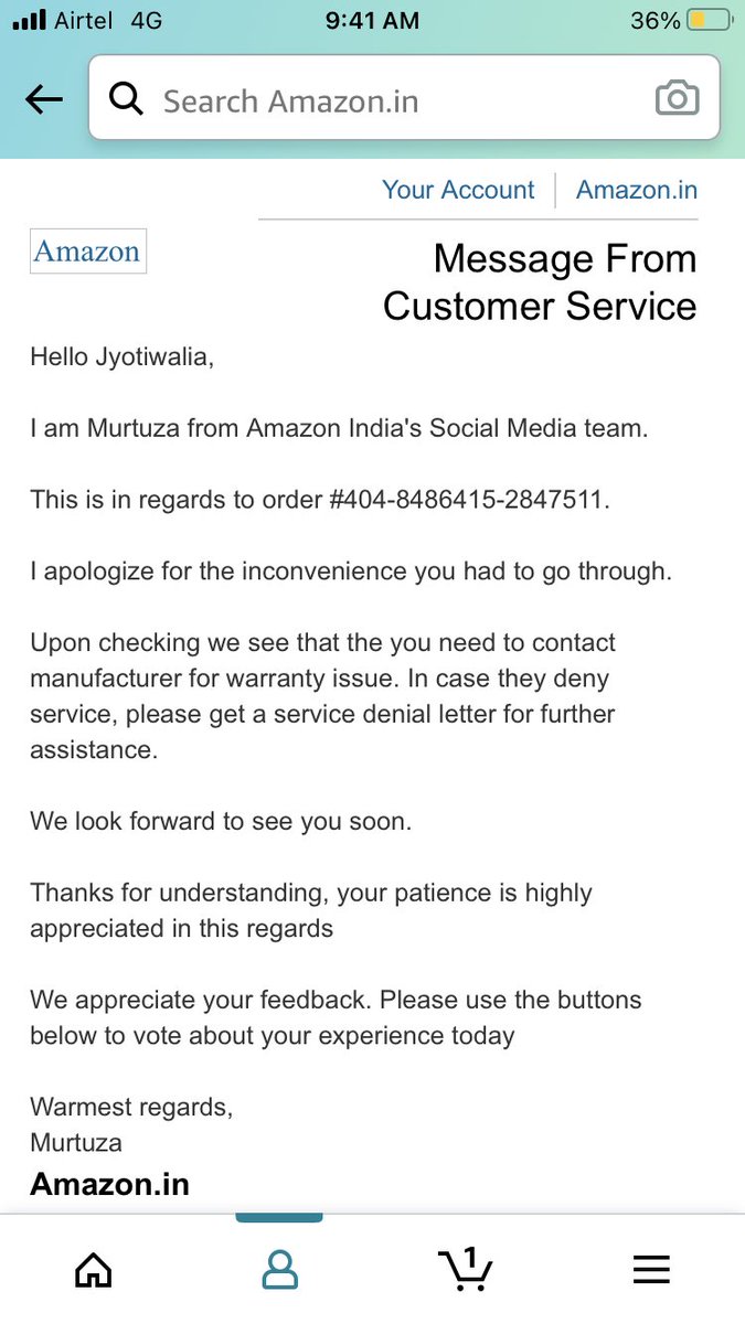 yash_walia's tweet image. I have got the same reply inspite of highlighting the concern that your seller is not responding to me. Seems like Amazon customercare does not read the complete message. They just astray customers. #fraudamazon #cheatamazon @ajassy @JeffBezos #poorcustomerservice #irresponsible