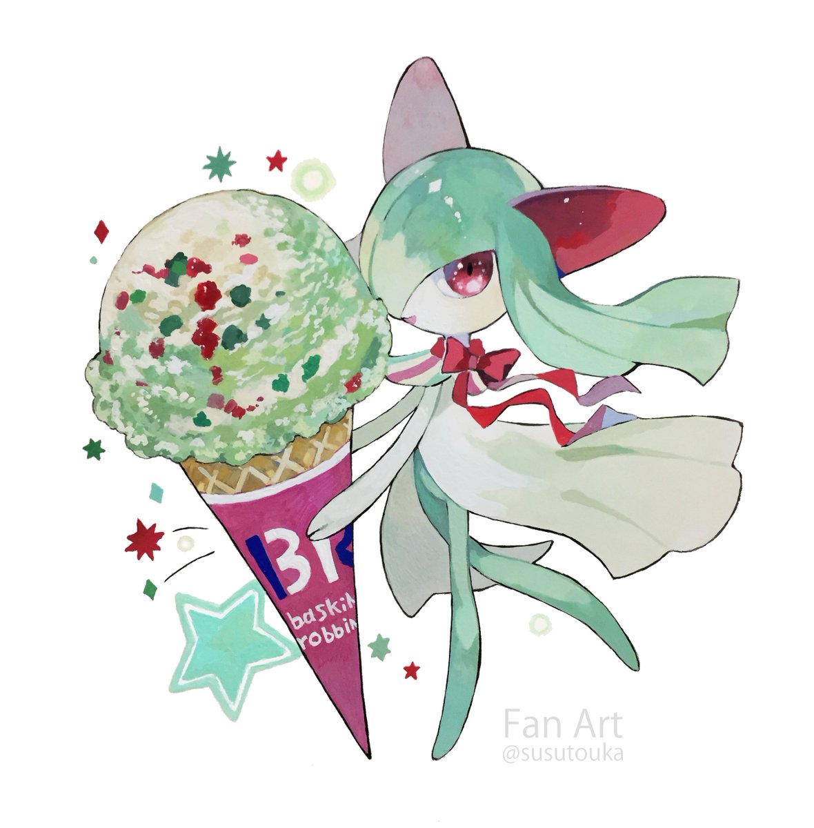 kirlia pokemon (creature) solo food ice cream ice cream cone twitter username holding  illustration images