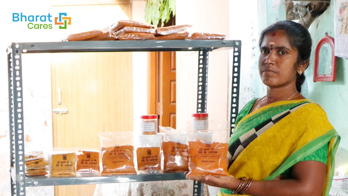 Selvi and her husband lost their jobs in the #COVID19 pandemic & that pushed them in a big debt trap. 
With the support from Jeevika Saathi, Selvi utilised her skills of making dry masala powders.
#covidresponse #livelihoodsupport #jeevikasathi #bharatcares #womenentrepreneur