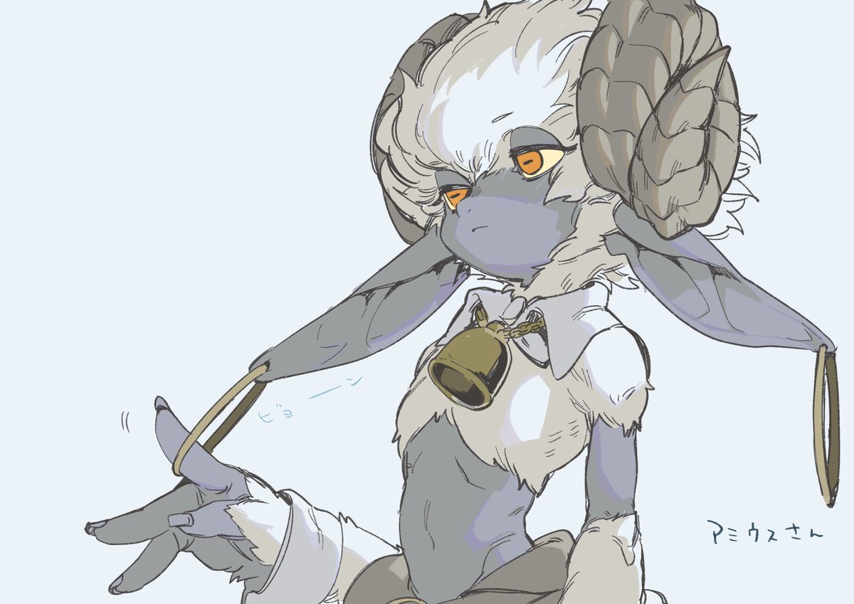 GOWSHI(@GOWSHI_0122 )さんとこのアミウスさん描かせてもろた〜キャワなんだ…。お腹と服がよいんだ…。巻角も可愛いし横瞳孔も可愛いし可愛い…。 