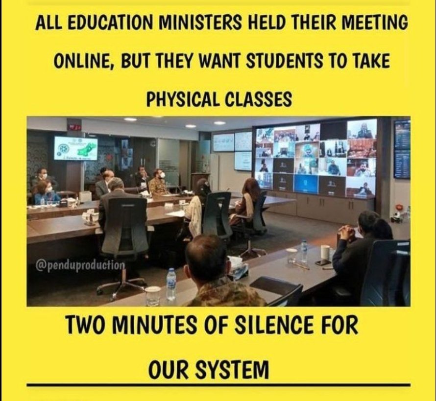 IsmailKhan_CMP's tweet photo. Education and health ministers doing virtual meetings and want students to take Physical classes aren't these double standards?😑😑😑
#NCOC #exams2021 #Coronaviruspakistan #CancelExamsSaveStudents #ShafqatMahmood https://t.co/KjOg2bfbEH