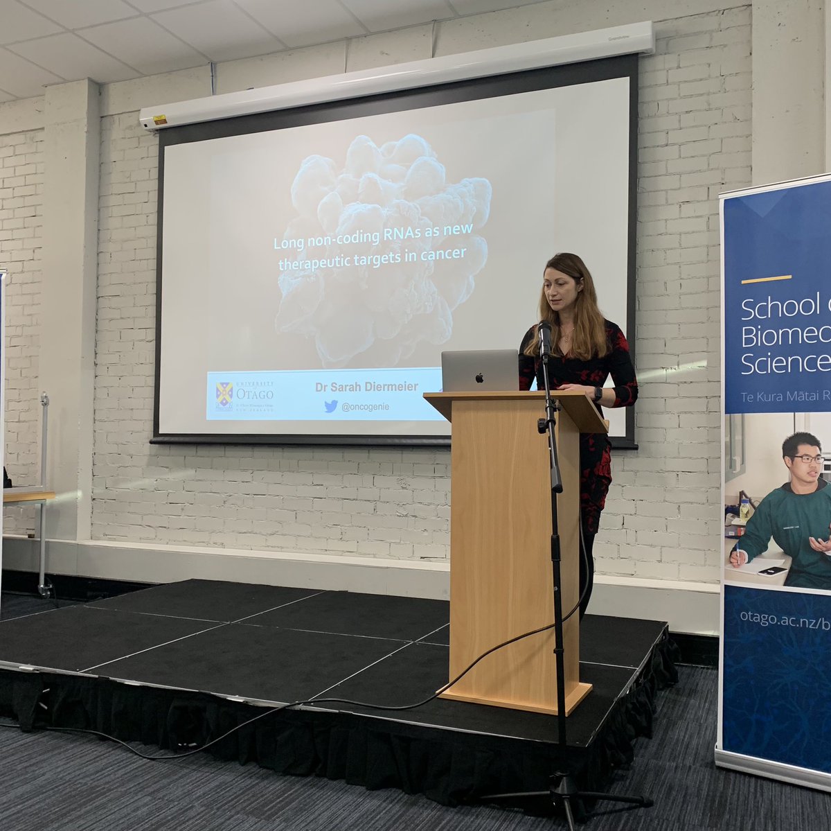 Was a pleasure to introduce <a href="/oncogenie/">Dr. Sarah Diermeier</a> this morning as our Keynote Speaker at the BMS Postgraduate Symposium!