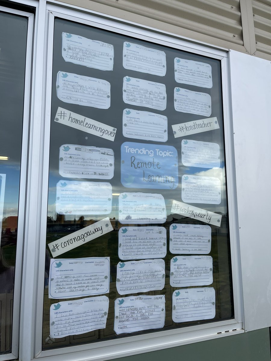 MrsLoweWheeler's tweet photo. Today we used Twitter to help us reflect on our home learning experiences. We loved making up our own hashtags! @AitkenCreekPS https://t.co/w7WKxPoh99