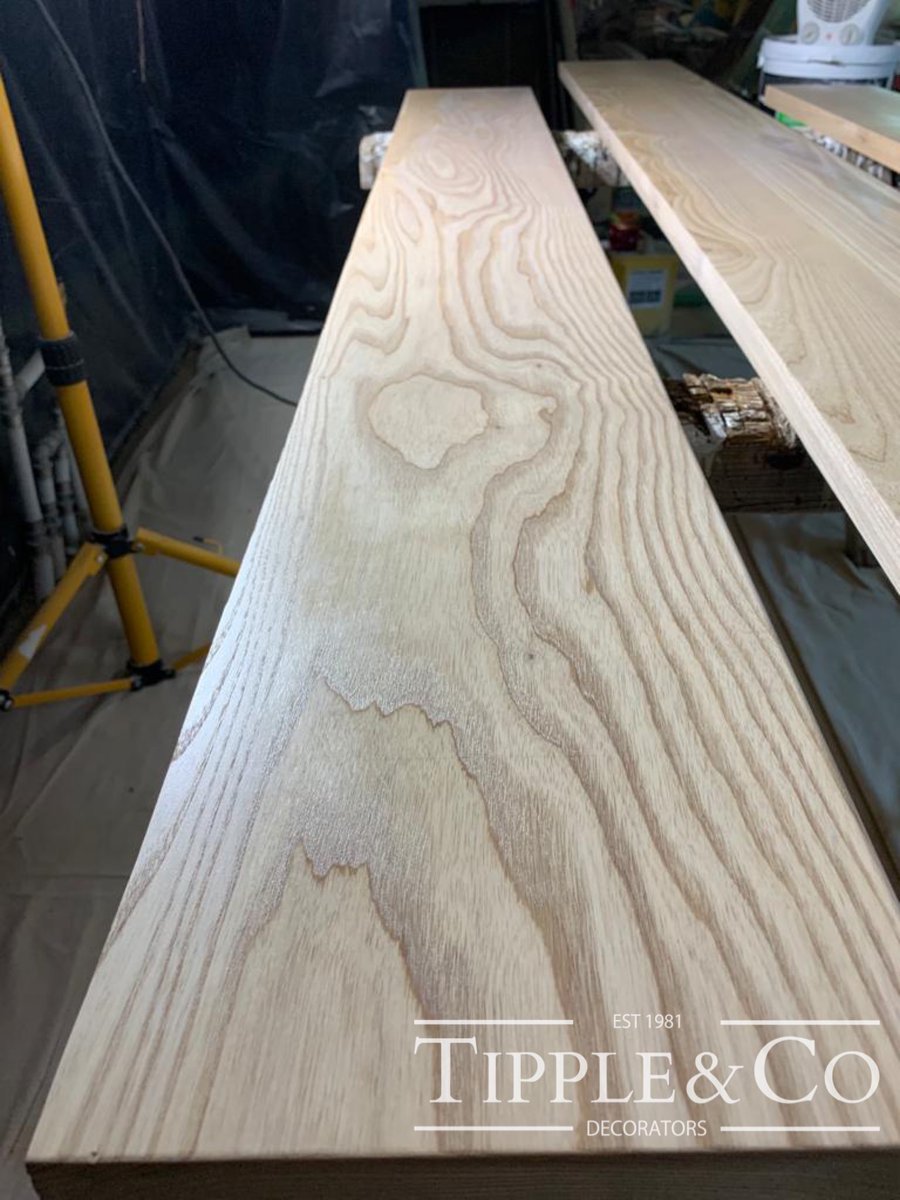 tippleandco's tweet photo. We decided to use Tikkurila Kiva 10 clear matt lacquer which has a 10% sheen level. We applied 4/5 coats with a lot of high grade sanding in between to get a super smooth finish &amp; today we are giving them a polish &amp; a final buff on the surface 👌🏼😜

#norfolk #norfolkbusiness https://t.co/LKHj0SaSgT