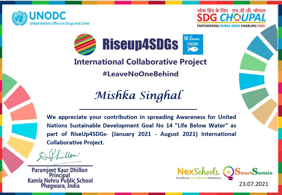 MishkaSinghal's tweet photo. United Nations SGD14 Appreciation Certificate
@ashokkp @y_sanjay @ShandilyaPooja @TanuMathur10 @DeeptiChopra7
 @sdg4all @AhlconI @AhlconIntl   @msisodia @UNODC_ROSA https://t.co/9d6RLWecm8