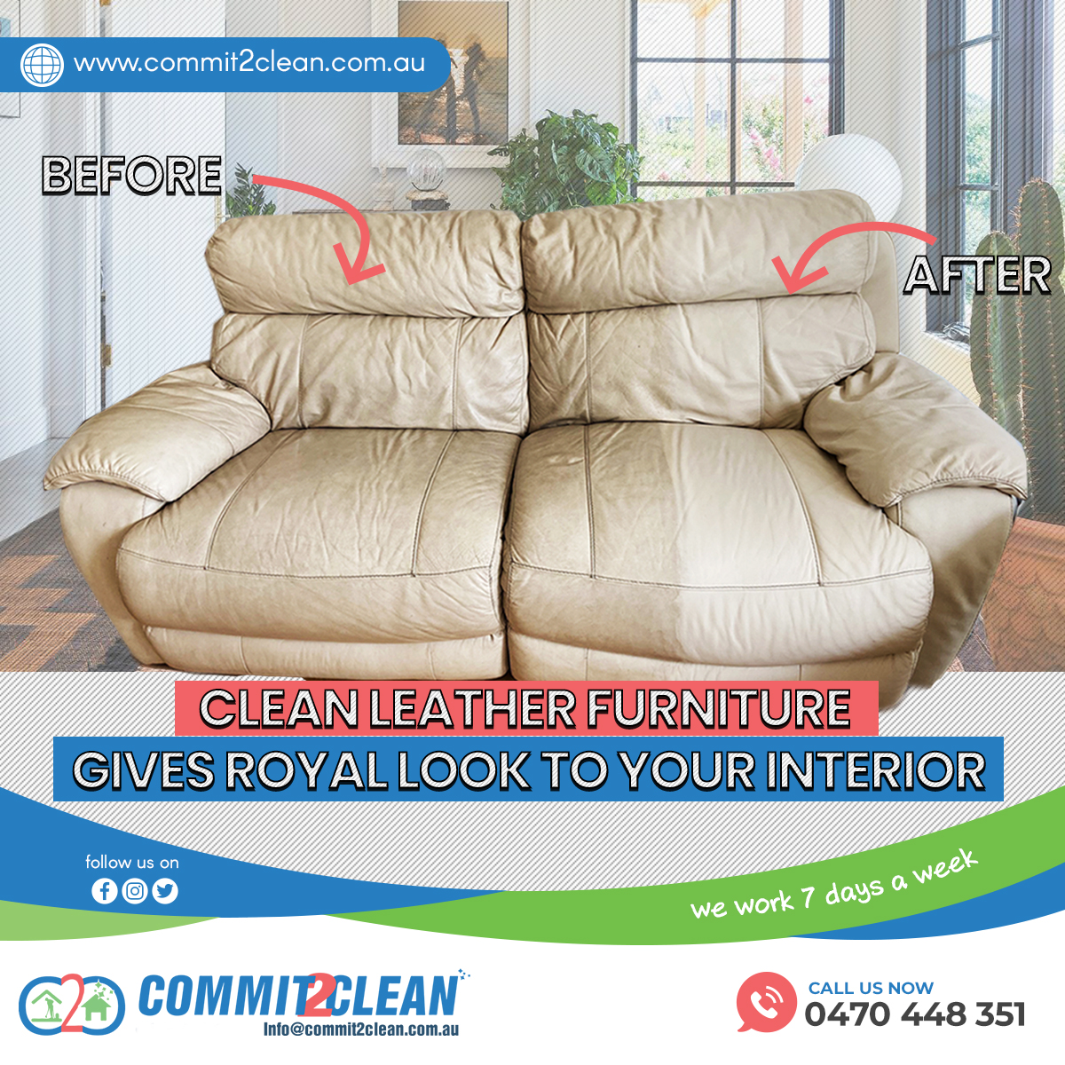 commit_2clean's tweet image. #LeatherFurniture collects dirt &amp;amp; stains and demands regular #cleaning. 🛋️

But it&apos;s difficult to clean it on your own when you are busy with your work.

Don&apos;t Worry!

We&apos;re here to give the look your #furniture deserves without bargaining the quality.

Get in touch with us now!
