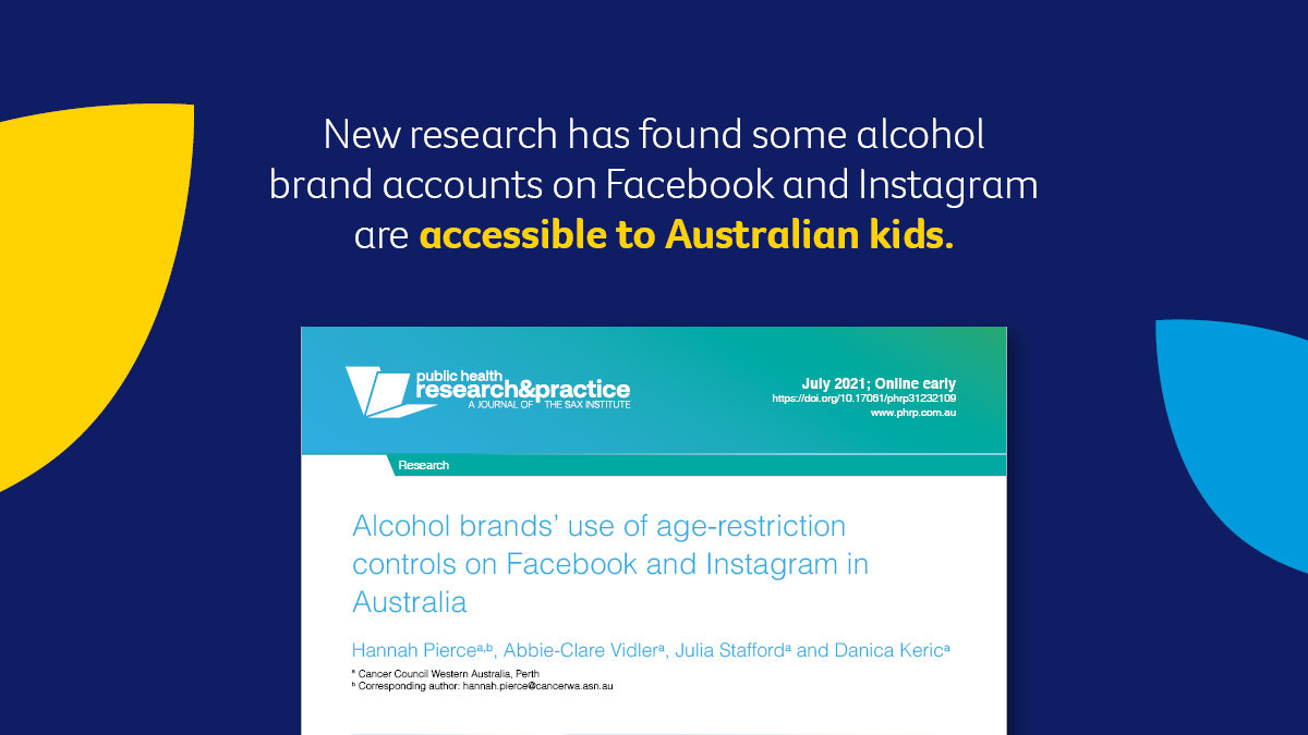 CancerCouncilOz's tweet image. New @CancerCouncilWA research shows over a ¼ of alcohol brand accounts on Instagram are accessible to kids. To protect kids, we’re calling on the Federal Government to create higher standards for how alcohol is promoted across all media channels.