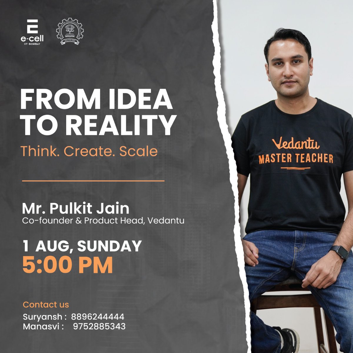 ShreedharTupe's tweet photo. Mark your calendars for 1st August for an insightful speaker session from Mr. Pulkit Jain, co-founder of Vedantu. Stay till the end of the session for an exciting announcement. Register at: https://t.co/OK0smf1uNi. Use "CA-4507 to fill the survey after completing the registration https://t.co/9klhukWiQK