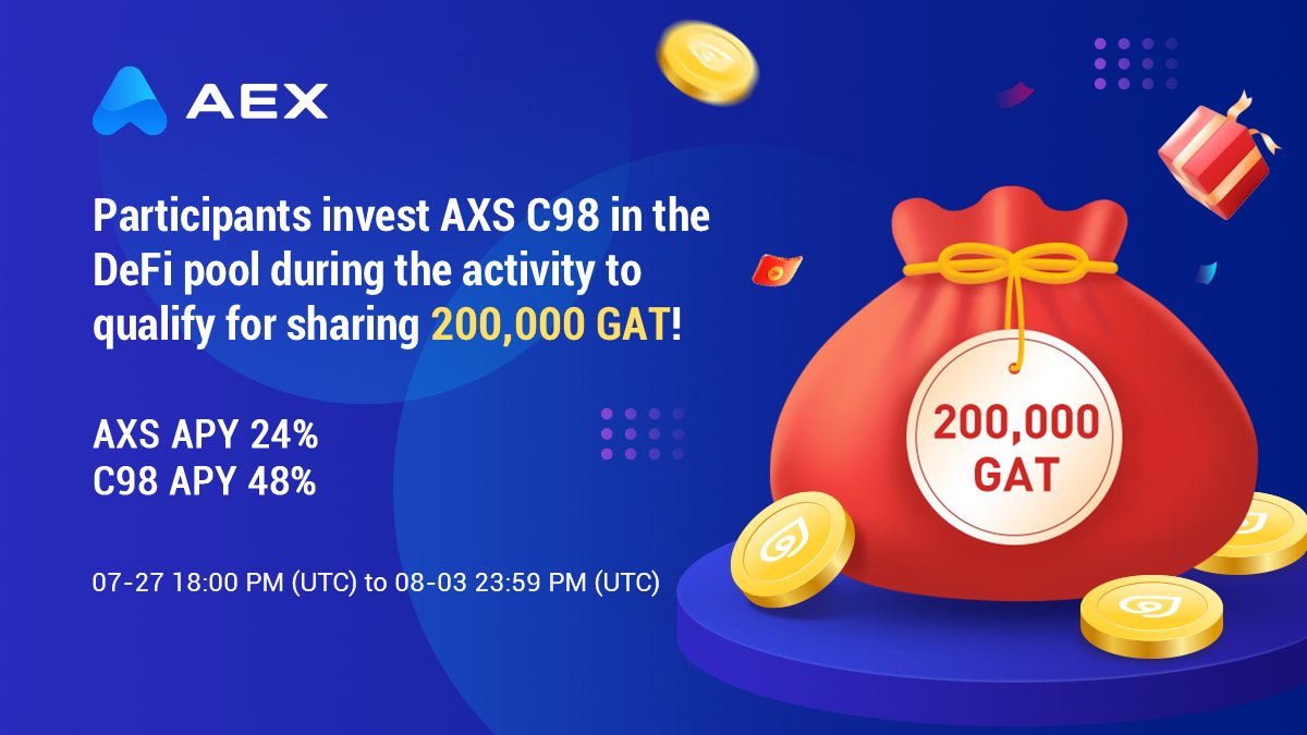 Aexglobal's tweet photo. Participate in #AXS, C98 #Savings🥳
200,000 #GAT to be Won!😻
💵C98: 48% #annualized
💵AXS: 24% #annualized
☺️Activity Details:https://t.co/Bkk3zVZHdc
🥰@coin98_wallet @AxieInfinity https://t.co/6bFXNpgK1D