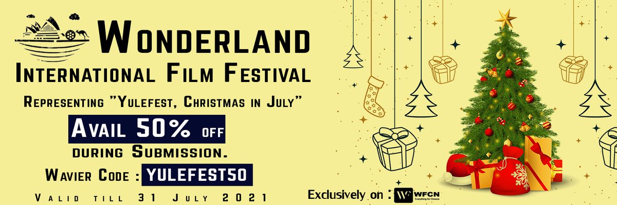 Celebrating "YULEFEST, Christmas in July". So hurry up my friends, directors, producers, delegates, etc. 
Submit using Wavier Code: "YULEFEST50" 
Discount Percent: 50% 
WIFF is an exclusive partner 
Submission Link: wfcn.co/festival/wiff