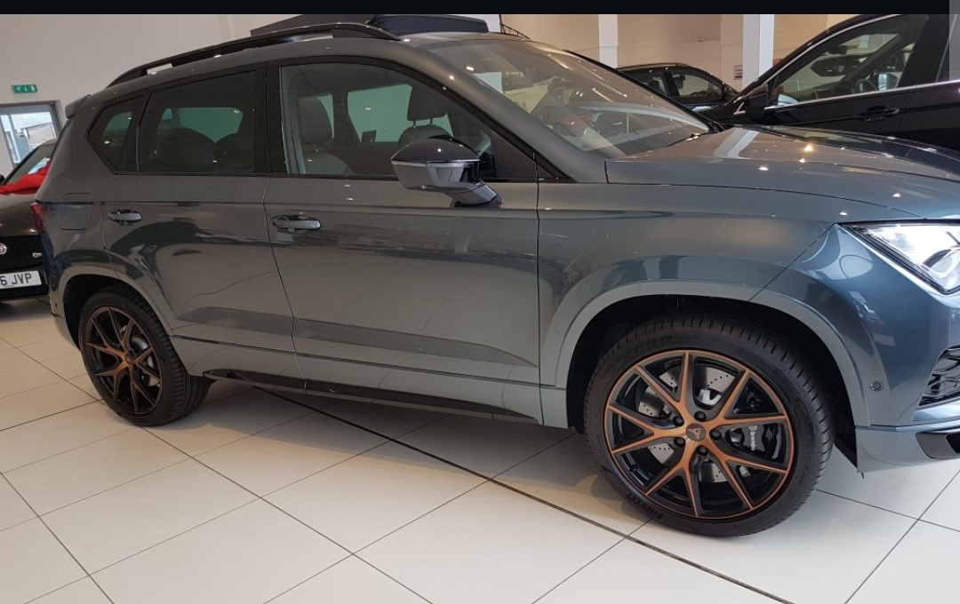 PSOSFalkirk's tweet photo. About 3am, Fri 23rd July, a property at Kennedy Way, #Arith was broken into &amp; a dark grey Seat #Cupra Ateca reg. SM19JBE, was stolen. It distinctive copper alloy wheels &amp; badges (as image).

Any info, ☎️ 101 quoting incident reference 0743 of 23rd July. https://t.co/7fgSP9seTA
