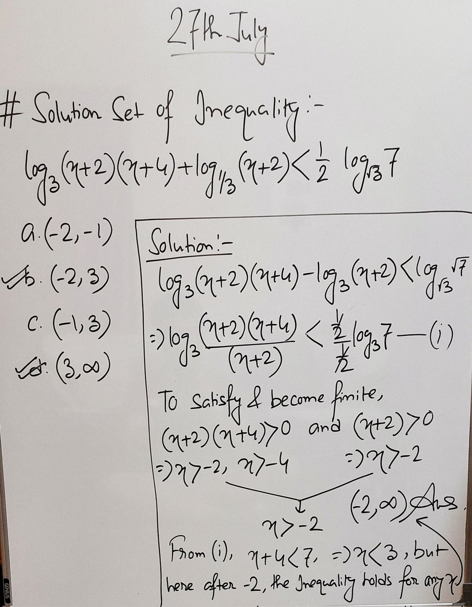 MathMagic5's tweet image. Solution of 27th July problem

#mathematics #logarithmic #logarithms #inequalities #domain #range #algebra #inequality #cbsemaths #cbseexam #icsemaths #icseexams #neet #neetexam #iitjeepreparation #iitjee #jeemains #ncertmaths #ncert #byjus #vedantu #udemy