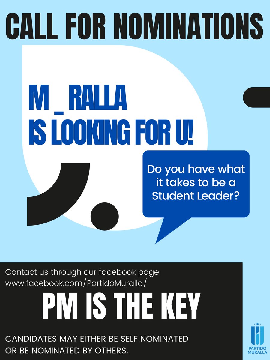 PartidoMuralla's tweet photo. M_RALLA IS LOOKING FOR U!

The party believes in the ideology of inclusivity, liberalism, and a student-centred student council. We welcome all letranites who are aspiring to be a student leader. 

This 2021, we are inviting ALL aspring student leaders to come and train with us! https://t.co/XLVhfej2VN