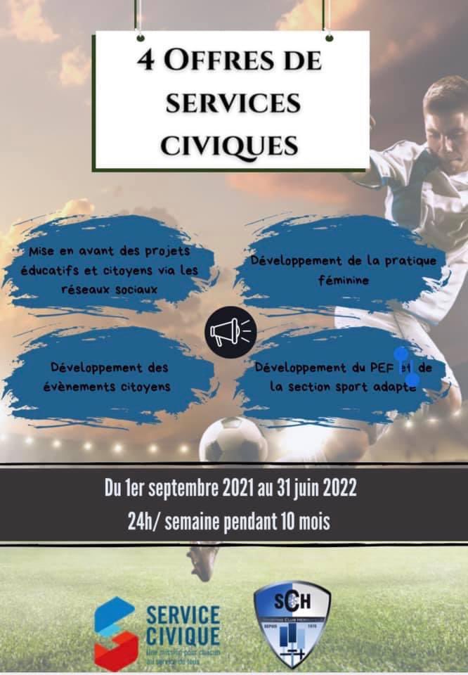 🔵⚪️⚠️  SERVICE CIVIQUE 🚨

Le club recherche 4 personnes en service civique.
 
- Retweet un max autour de vous 💪🏼
- Postulez au bureau directement📍 (13 Rue Guyon de Guercheville 14200 Hérouville S C ) ou par mail ✉️ (520839@lfnfoot.com)

Candidatures jusqu’au mardi 10 août 2021