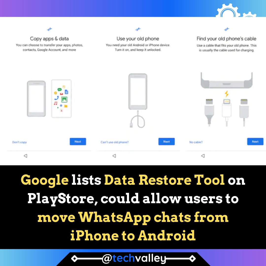 techvalleytv's tweet image. The Data Restore Tool allows users to transfer apps, photos, contacts through a cable or cloud backup while setting up a device
#datarestoretool #GoogleCloud #Google #TechValley