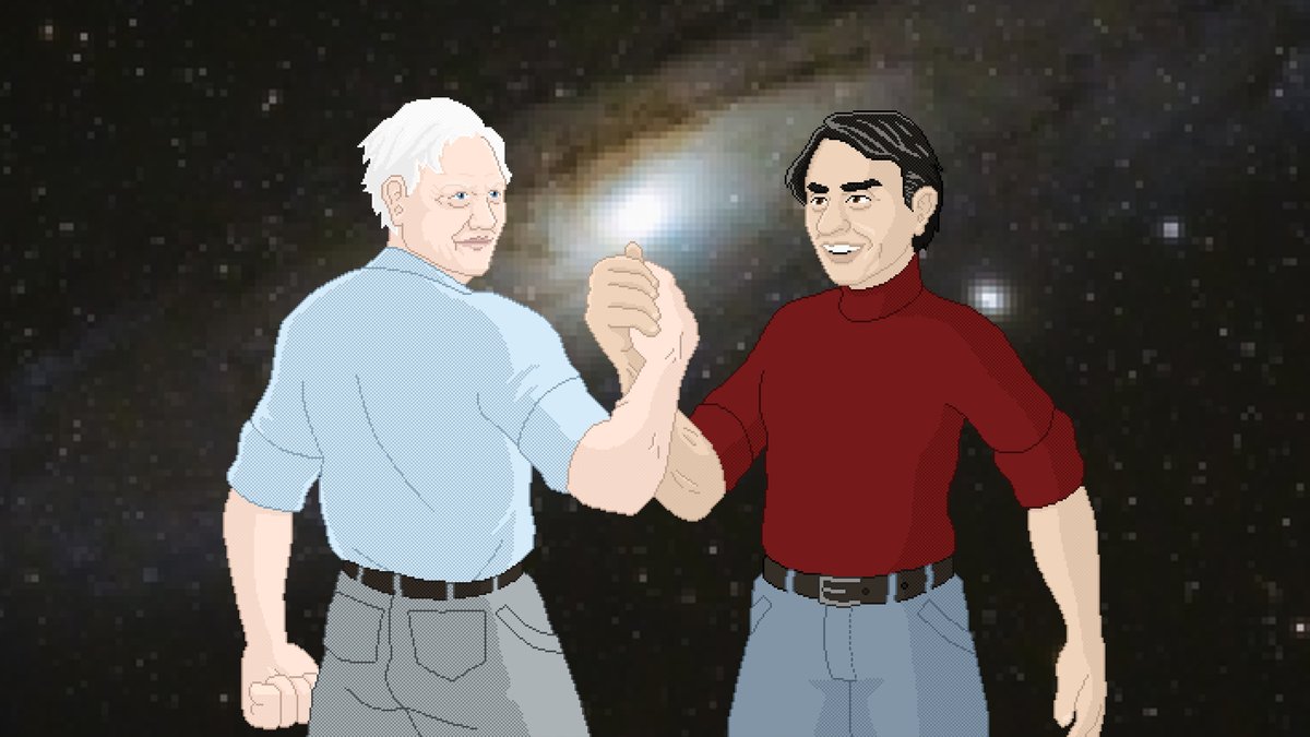 popsikiII's tweet photo. David Attenborough  and Carl Sagan doing the Predator movie hand shake #DavidAttenborough #CarlSagan @Predator @COSMOSonTV @AttenboroughSir https://t.co/LFh8lAi9N5