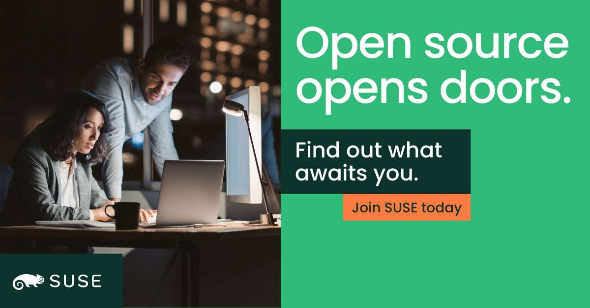 SUSE_CZ's tweet image. Chcete pracovat ve skutečně otevřené společnosti? Nyní je ten správný čas! Náš technický tým se rozrůstá a na vás čeká mnoho nových příležitostí. okt.to/eZpnHB #ChooseOpen #CodeOpen