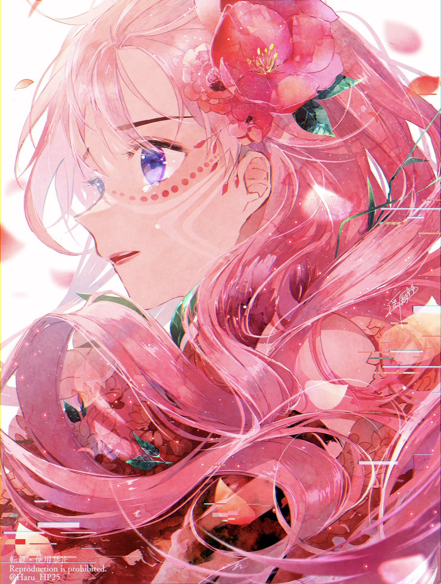 1girl flower solo pink hair hair flower hair ornament long hair  illustration images