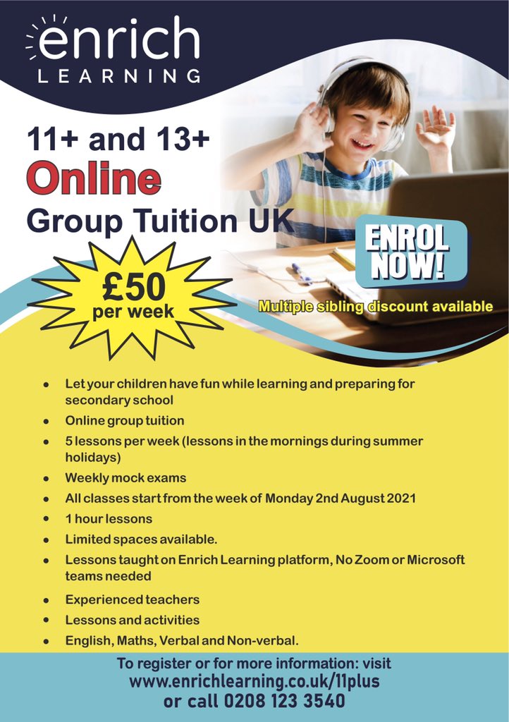 enrich_learning's tweet photo. platform, no Microsoft teams or zoom needed.

LIMITED SPACES

To register or for more information, please visit or call: 
https://t.co/s2ULwSnyAW or call 0208 123 3540

📞 ☎️ 📱 📕 📖 ✏️ 🧑‍🎓 📚 🖊 

#enrichlearning #onlinemocktests #11plus #onlinetuiton #11+ #maths #english https://t.co/9q0R7V2dbp