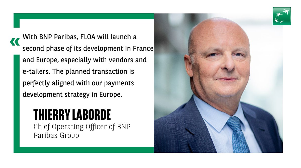BNPParibas's tweet photo. We signed with @Groupe_Casino &amp; @CreditMutuelAF an exclusivity agreement providing for the acquisition of all outstanding shares in @FLOABank, a French leading provider of innovative #payments, and a strategic &amp; commercial partnership with Casino Group.

https://t.co/CsjpTZrsMc https://t.co/tEbANIuBXl