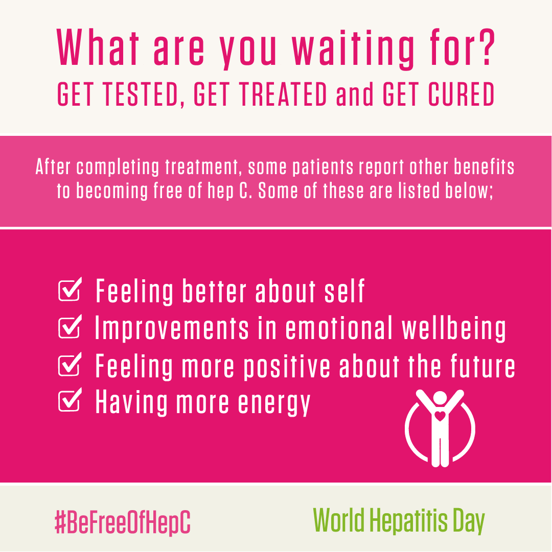 WeAreWithYou's tweet photo. Today is #WorldHepatitisDay

Did you know 95% of people who complete Hep C treatment successfully clear the virus? 

If you think you are at risk, contact you local service for a quick and simple test.
 https://t.co/zIjdk7GLHI
#HepCULater #NoHep #BeFreeOfHepC #WHD21 https://t.co/GqwBbGNcSD