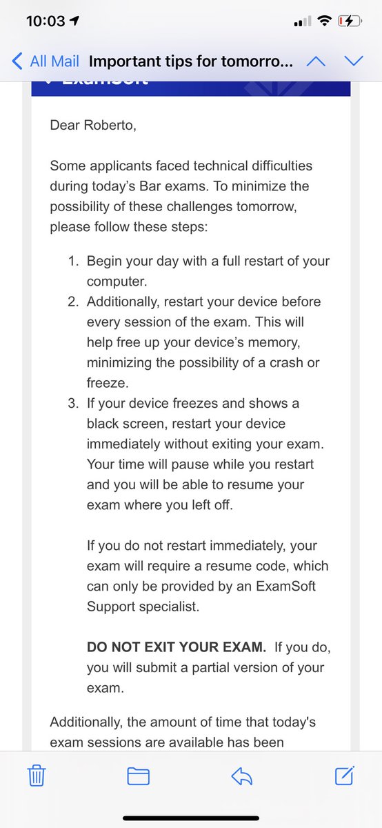 bobbypyouknowme's tweet photo. Question everything.  Listening to the advice of the employee guaranteed my failure for the Florida Bar. Over 40 multiple choice questions not attempted and 2 hours on hold. Following is the email they sent after. https://t.co/RZvK0IsRXy