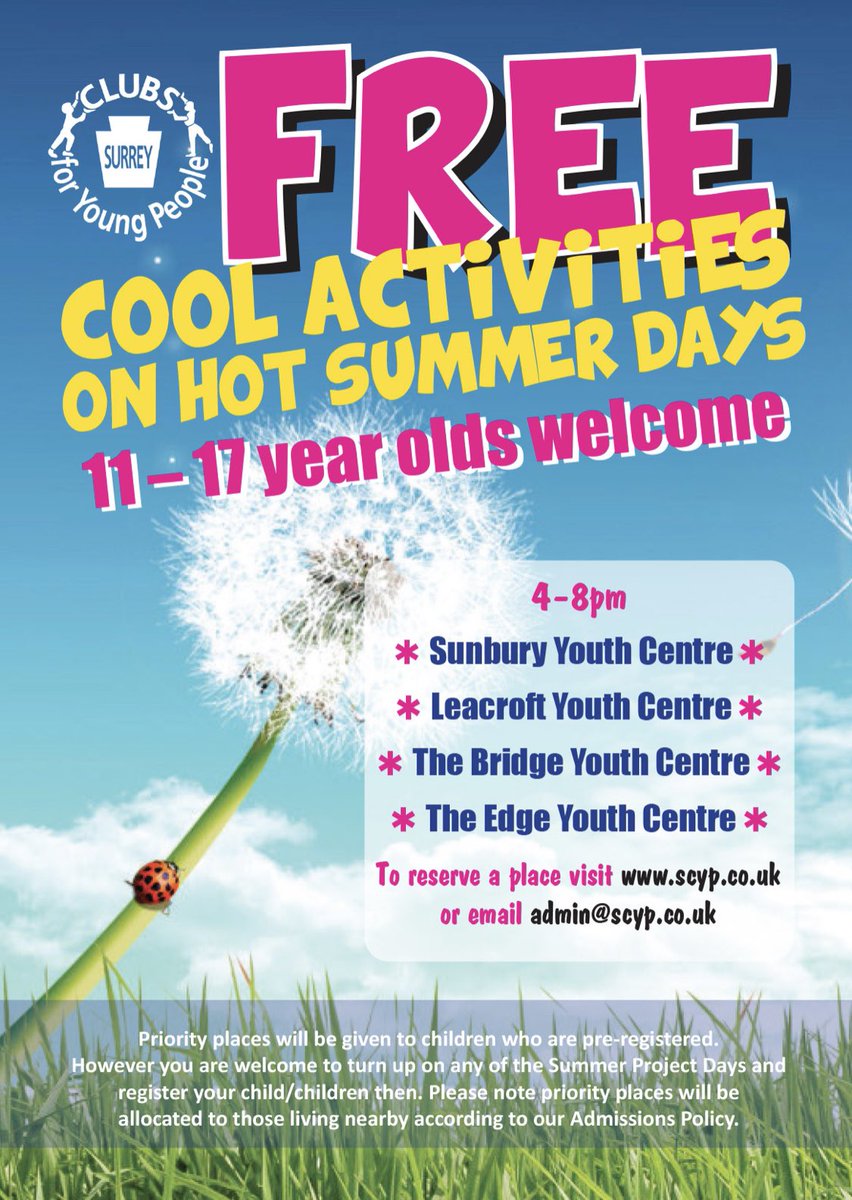 Our summer schemes have gotten off to a great start! Dates, times and booking form are on our website scyp.co.uk #surrey #surreysummer #CharityTuesday