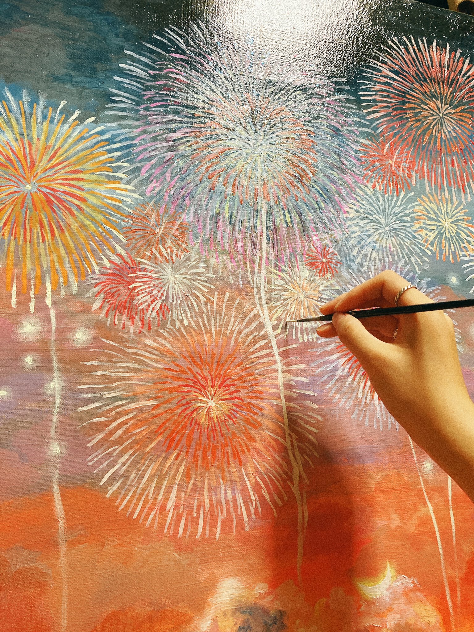 Satsuki Natori 花火の絵完成しました 色んな花火大会や夏祭りが中止になっている今なのでみんながこの絵を見て少しでも楽しんでくれると嬉しいです 油絵 花火 絵 T Co 5rydqxrk4h Twitter