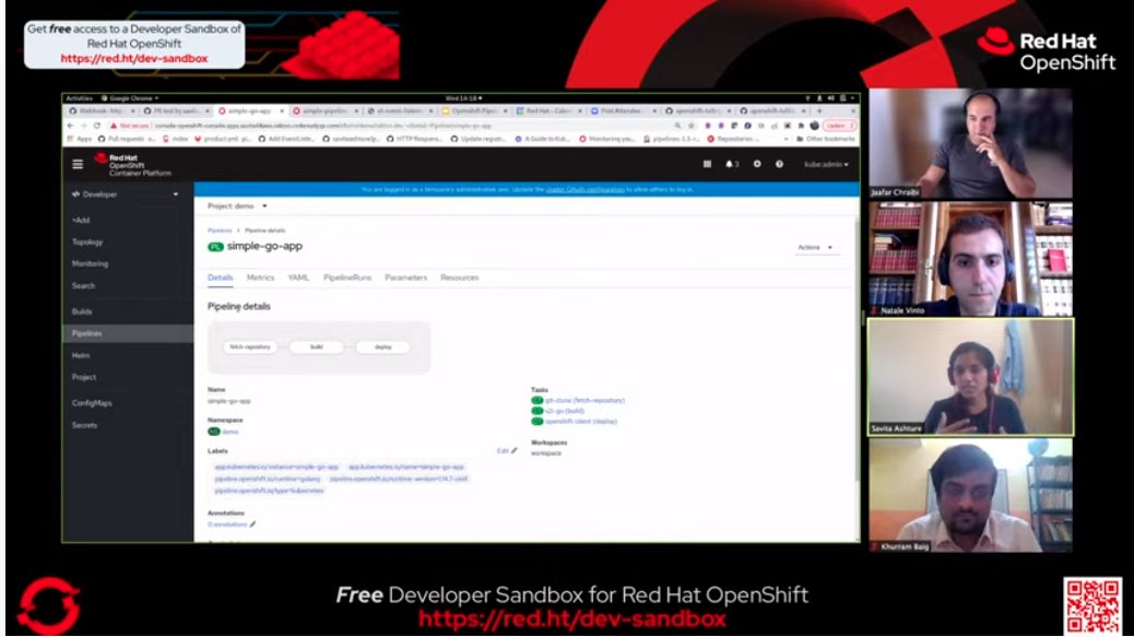 Live demo of <a href="/savitaashture/">savitaashture</a> about <a href="/tektoncd/">tektoncd</a> here at OpenShift.TV Coffee Break!  ☕ youtube.com/watch?v=iMFoWh…