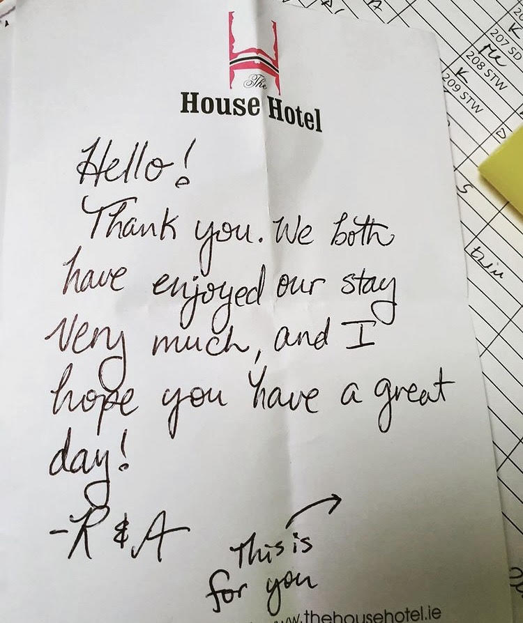 Notes like these make the team smile during a busy summer period.

#BotiqueHotel #GalwayHospitality #TheLatinQuarters #CustomerService
