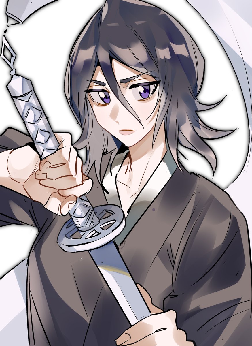 kuchiki rukia 1girl weapon sword black hair solo holding weapon holding  illustration images