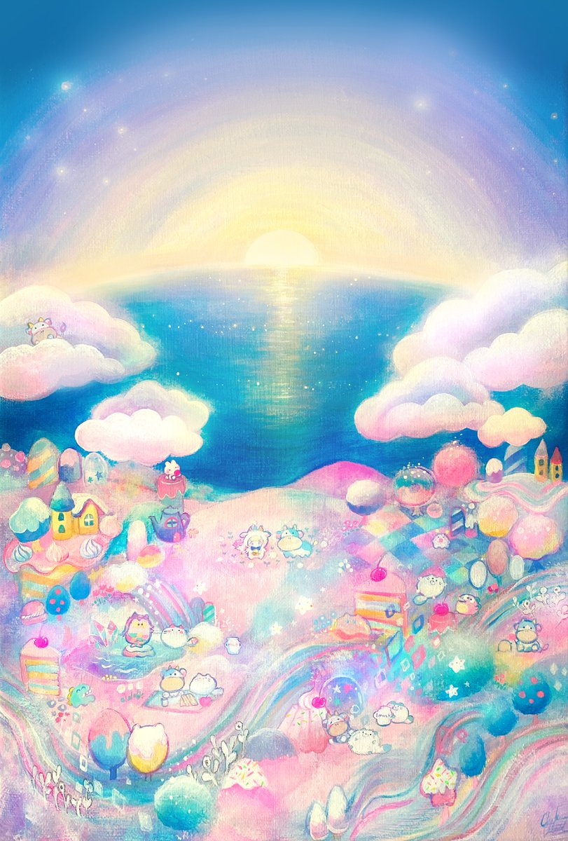 artist name no humans flower cloud moon traditional media rainbow  illustration images