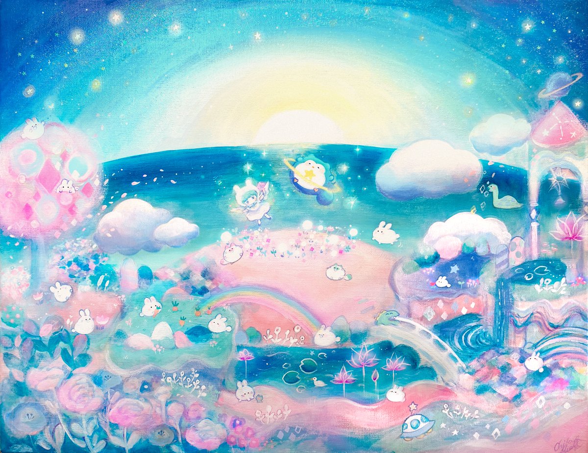 artist name no humans flower cloud moon traditional media rainbow  illustration images