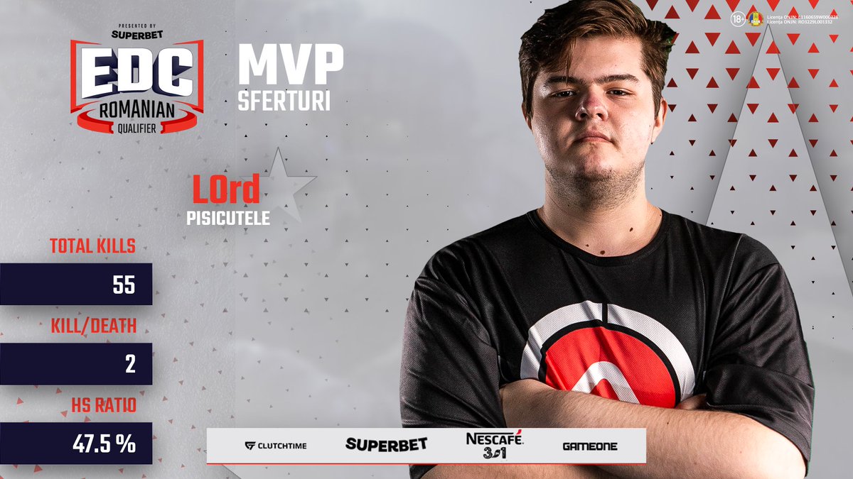 Al doilea MVP din sferturile de finala de ieri este <a href="/2aowlord/">lord-dll</a> 

<a href="/2aowlord/">lord-dll</a> il egalează pe <a href="/renne1csgo/">Gligor Rafael</a> la numărul de MVPuri in aceasta editie a EDC Romanian Qualifier presented by Superbet &amp; fueled by NESCAFE 3in1

#SUPERBET #NESCAFE 3in1