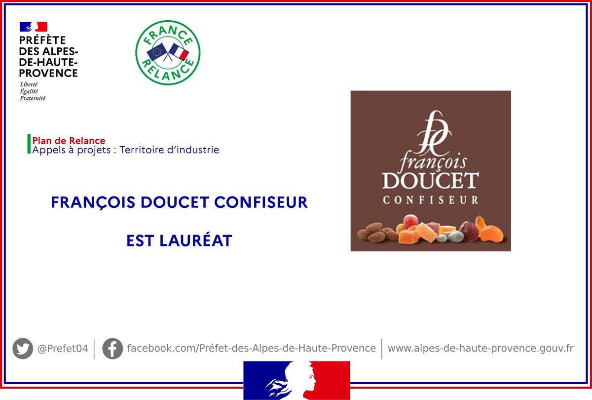 #FranceRelance met la gastronomie à l’honneur avec <a href="/DoucetConfiseur/">Francois Doucet</a> !
Il est le 12e lauréat de l’appel à projet Territoire d’industrie. 👏
Son projet 👉extension de l’outil industriel ➕ réduction de l’importation de matières premières pour s’approvisionner via la filière locale
