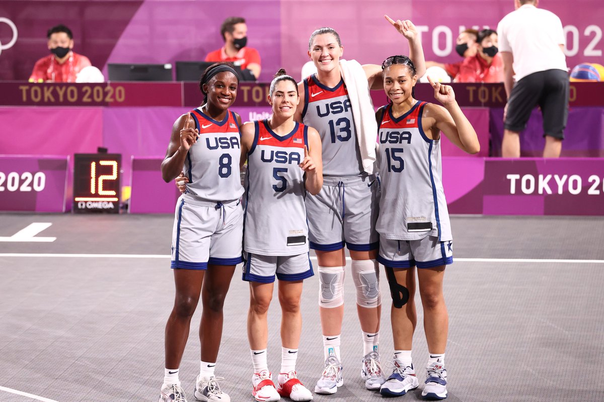WNBA's tweet photo. That winning feeling 🥇

Another look at your first-ever 3x3 women's champs 

#Tokyo2020 #Basketball https://t.co/Zwusg7dhOS