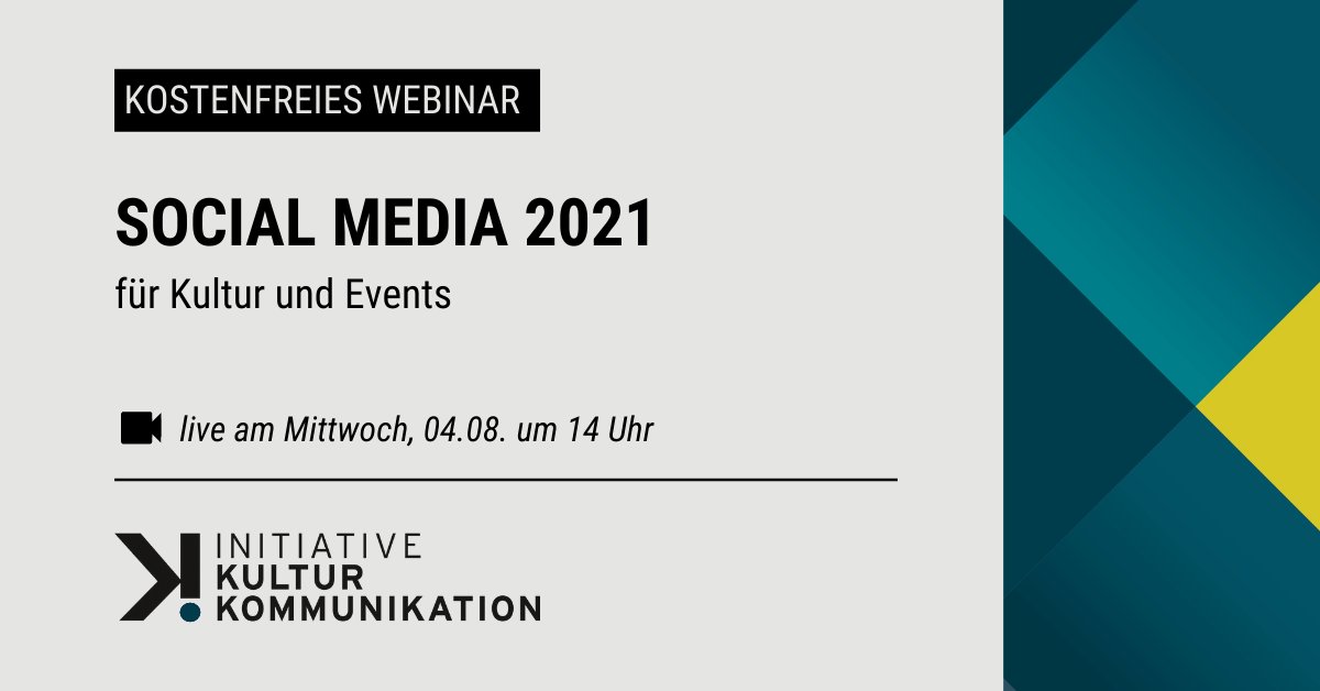 Am kommenden Mittwoch (04.08.) bieten wir wieder ein kostenfreies zweistündiges Webinar zum Thema Social Media für den Kultur- und Eventbereich an.

Alle Infos und Anmeldung unter: initiative-kulturkommunikation.de/webinar/

#kulturmarketing #eventmarketing #socialmedia