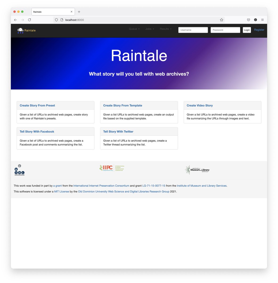 shawnmjones's tweet image. This #WebArchiveWednesday, @StormyArchives shares screenshots of our (not quite done) Raintale GUI. Raintale stories can take time to build. With this GUI, users will be able to log in, start building a story from memento URI-Ms, and come back later to retrieve their story.