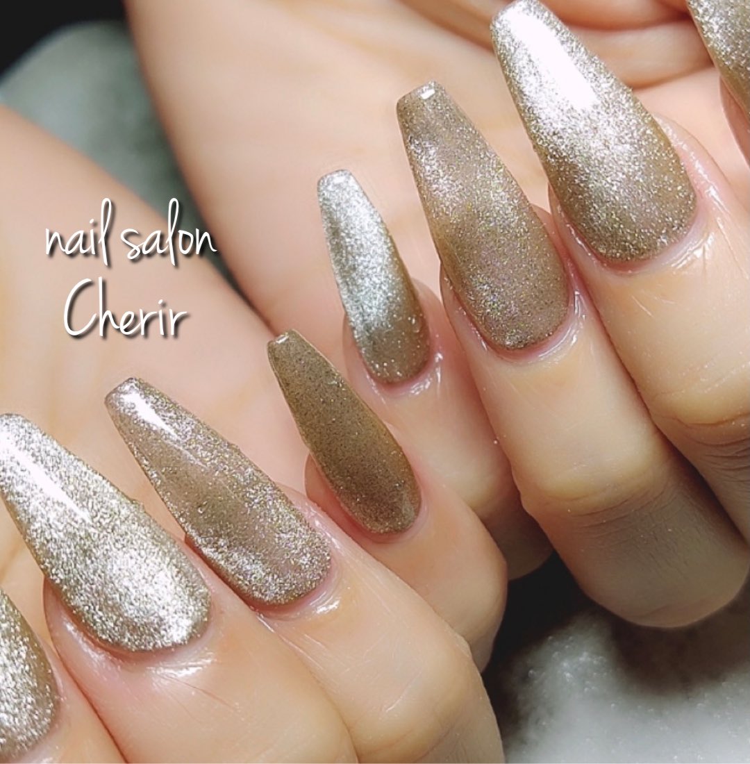 Cherir お客様ネイル ベージュカラー マグネットネイル 長さ出し10本 チップ スカルプチュア バレリーナ ネイル 美爪 削らないジェル パラジェル Nailsaloncherir 上新庄 ジェルネイル スカルプネイル ジェルエックス バーバリウム ハー