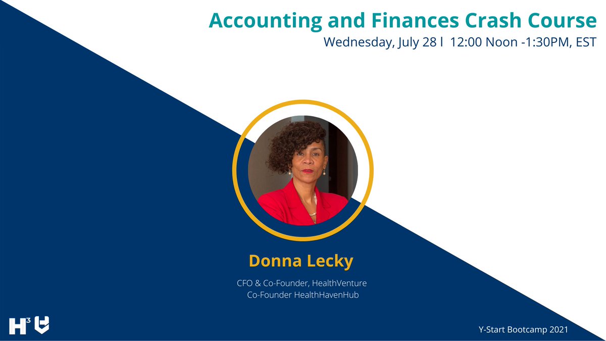 Join us today at the Y-Start Bootcamp Accounting and Finances Crash Course hosted by <a href="/lecky_donna/">Donna Lecky</a>. 

The workshop starts at 12:00 Noon EST and is open to the public:
us02web.zoom.us/j/89307242347 

#YSTART2021 #digitalhealthcare #innovation #startups #venturecapital #entrepreneurs