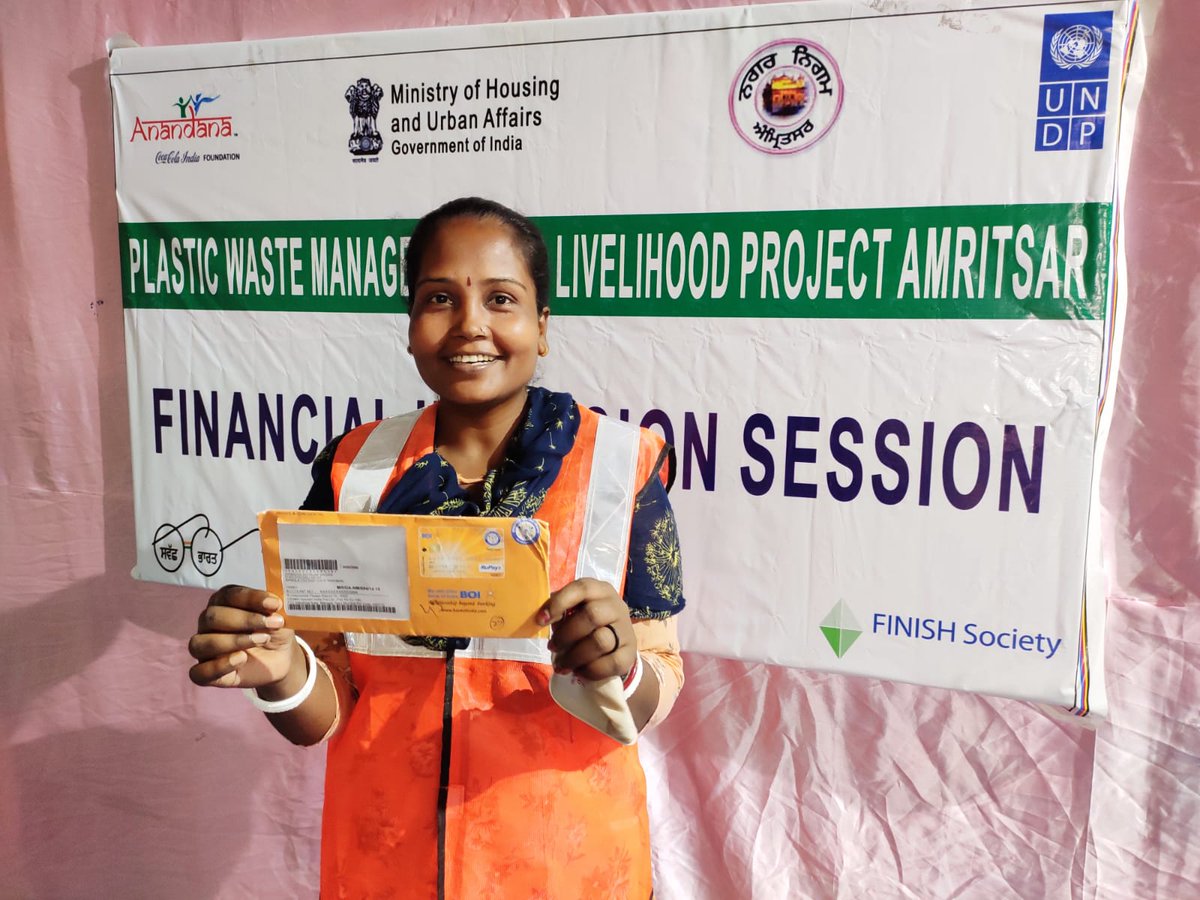 UNDP_India's tweet photo. Towards financial inclusion.

@UNDP 🇮🇳 &amp; The Coca-Cola India Foundation supported 70+ Safai Sathis w/ opening of bank accounts in Amritsar, Punjab. 

This will help them be financially independent &amp; access govt security benefits. 
 
#RisewithResilience https://t.co/UlOwrjbdrR