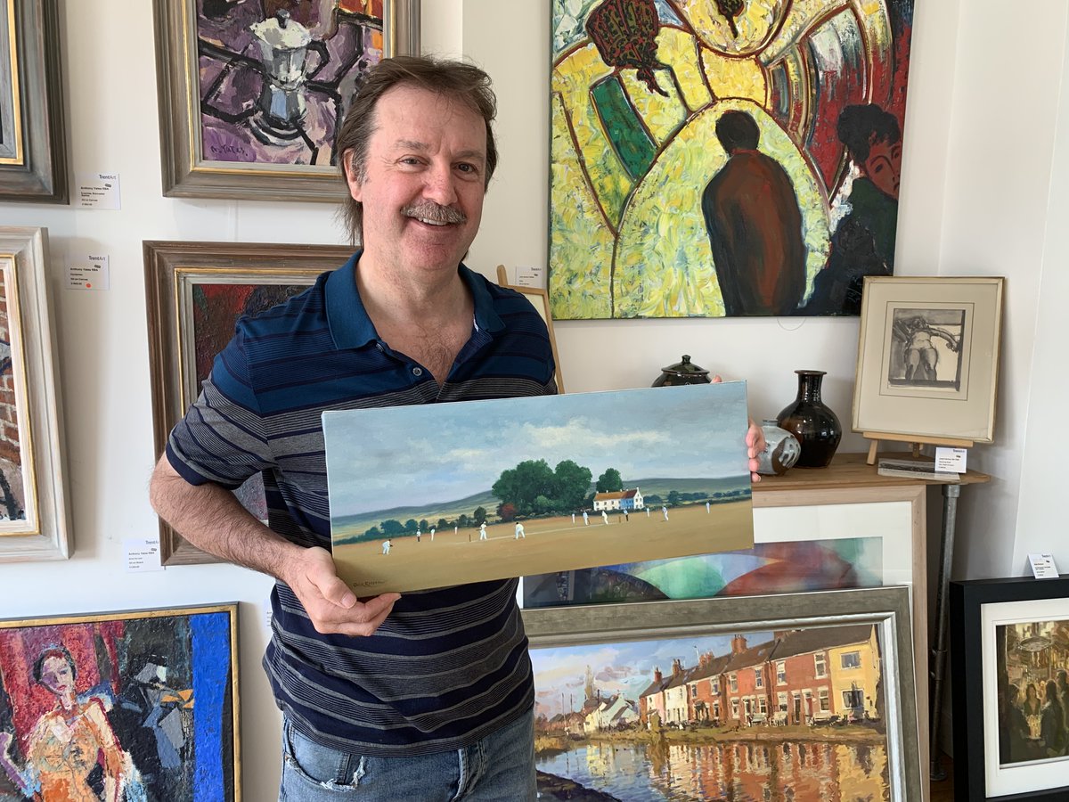 TrentArtGallery's tweet image. We are delighted to welcome @jackrussellart to the Gallery and to have his iconic Cricketing paintings on our walls. It really is summer time in England here today. Wonderful.