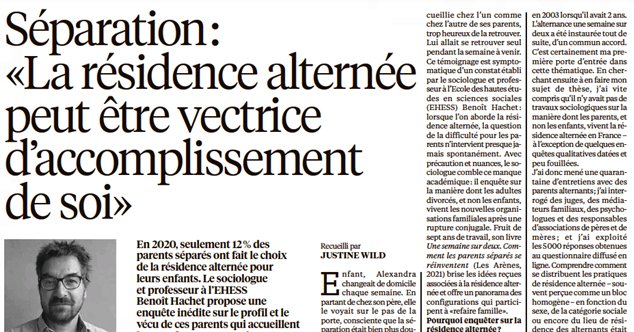 Aujourd'hui dans <a href="/libe/">Libération</a>, ma double sur la résidence alternée, vécue par les parents. Avec le sociologue Benoît Hachet, on brise les idées reçues et on montre comment "refaire famille" après un divorce ou une rupture.
liberation.fr/idees-et-debat…
