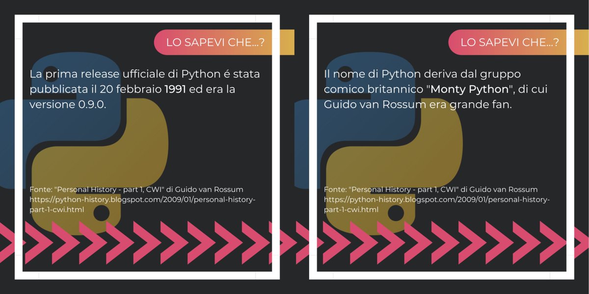 krazydev_fvg's tweet photo. Hello, krazydeveloper! 👨💻 👩💻
Ti piace programmare in Python? 🐍 Ecco qualche curiosità su questo linguaggio!
#fvg #python #antigravity #dev #devlife #software #developers #backend #guidovanrossum #monthypython #programminglanguage #funfacts #history #storia #thezenofpython https://t.co/Et9f7tSNnv