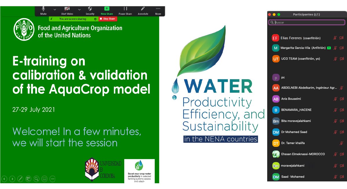 FAO in Near East and North Africa (@faoinnena_en) on Twitter photo <a href="/FAO/">Food and Agriculture Organization</a> in collaboration with <a href="/Univcordoba/">Universidad Córdoba</a> is implementing training to 65 water experts under the @SIDA funded regional WEPS project, with the aim of calibrating and validating the #AquaCrop model as a means to enhance water productivity and crop efficiency. #waterscarcity
#SDGs <a href="/FAO/">Food and Agriculture Organization</a> in collaboration with <a href="/Univcordoba/">Universidad Córdoba</a> is implementing training to 65 water experts under the @SIDA funded regional WEPS project, with the aim of calibrating and validating the #AquaCrop model as a means to enhance water productivity and crop efficiency. #waterscarcity
#SDGs