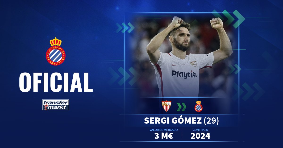 Transfermarkt.es on Twitter: "El RCD Espanyol ficha a Sergi Gómez del Sevilla la décima baja del conjunto andaluz. ✍️ El central del Arenys de Mar firma por tres temporadas más una