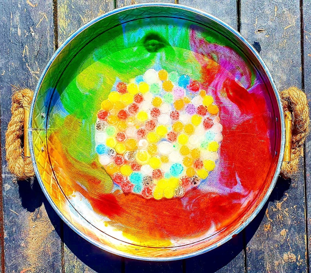 Frozen waterbeads ❄
.
Base is water with drops of food colouring and a couple drops of strawberry and blueberry food flavouring. I put the waterbeads onto a small plate and added a couple tablespoons of water then shove it in the freezer 🧊 
.
Explore… instagr.am/p/CR3ffkQMRBX/