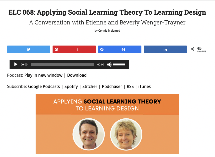 We had a good conversation with Connie Malamed in this Podcast: theelearningcoach.com/podcasts/68/ #sociallearning #sociallearningtheory# #learningdesign
