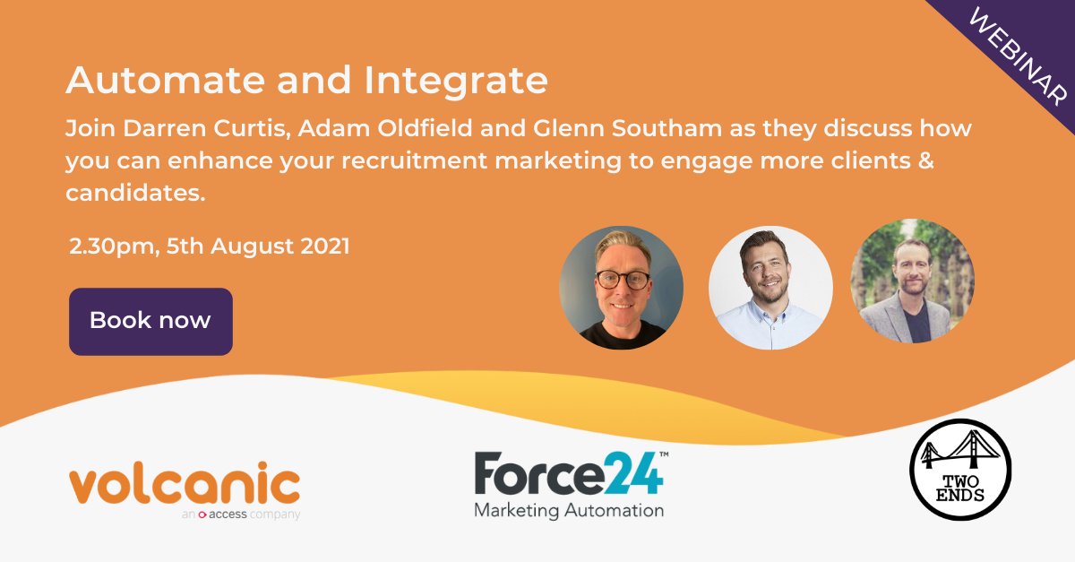 volcanicuk's tweet photo. Our webinar on 5/8/21 at 2.30pm with @Force24 @wearetwoends will talk specifically about marketing automation in #recruitment
Book your place here https://t.co/QJK2asTPXr
#recruitmentmarketing #recruitmenttechnology #rectech #digitalmarketing #Force24 #Volcanic #TwoEnds https://t.co/V1gBdGCEx4