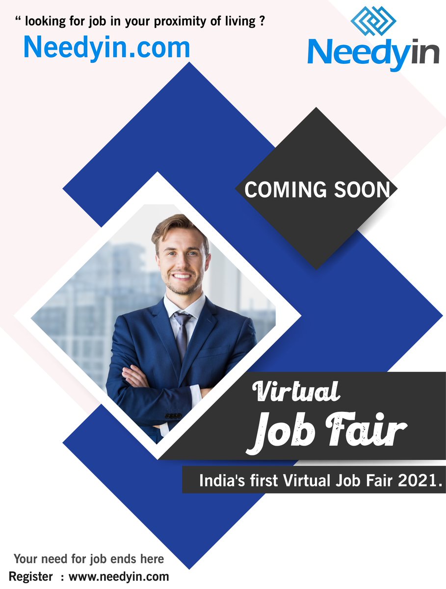 Needyin's tweet photo. #virtualjobfair 2021.

*Coming soon*
.
.
.
.
For Registrations
Visit : https://t.co/uv9nkyZ8Dc

@Needyin 
Your need for Job ends here.

#job #hiring #jobs #recruitment #jobsearch #recruiting #hr #nowhiring #nowhiring #careers #recruiters #resume #jobseekers #needyin #vacancy https://t.co/Srw7IB47oS